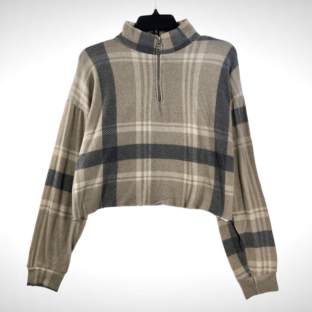 Rock n Rose Couture Women Plaid Cropped Pullover Shirt Flannel Sz L